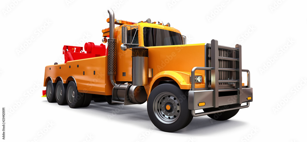 Orange cargo tow truck to transport other big trucks or various heavy  machinery. 3d rendering. Stock Illustration | Adobe Stock