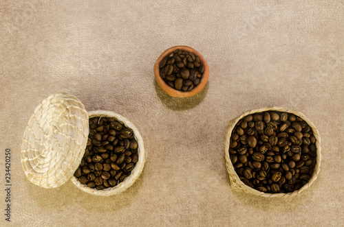 Traditional mexican baskets handcraft with coffee grains photo