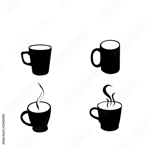 Hot coffee cup vector set with steam