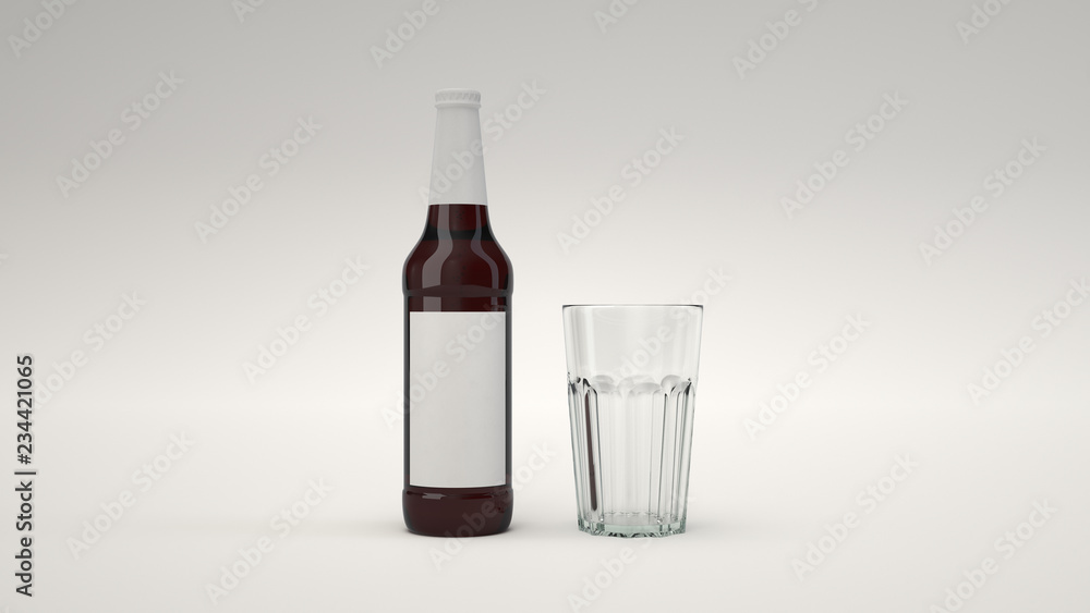 Mock up of beer bottle and an empty glass Mock up of beer bottle and an empty glass