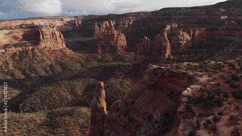 Red rock canyons of Colorado National Monument, aerial drone footage