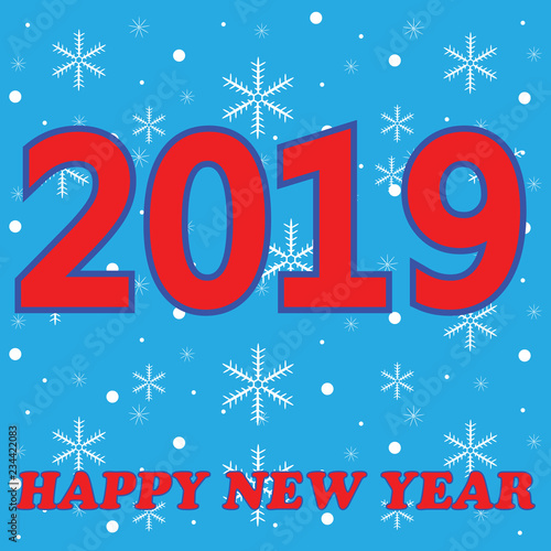 Red and Blue Happy New Year illustration with snowflakes