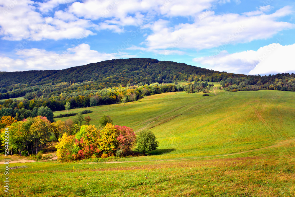 Autumn landscape in Low Beskids (Beskid Niski), Slovakia
