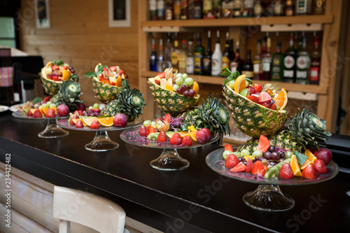 fruit desserts on a bar counter