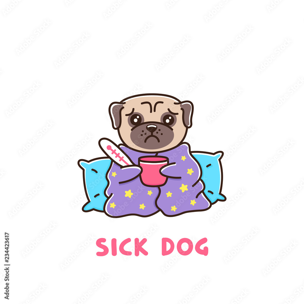 The dog is sick with a thermometer wrapped in a blanket, with a mug of hot drink. It can be used for sticker, patch, brochures, posters, ads, articles etc. The dog is sick with a thermometer wrapped in a blanket, with a mug of hot drink. It can be used for sticker, patch, brochures, posters, ads, articles etc.