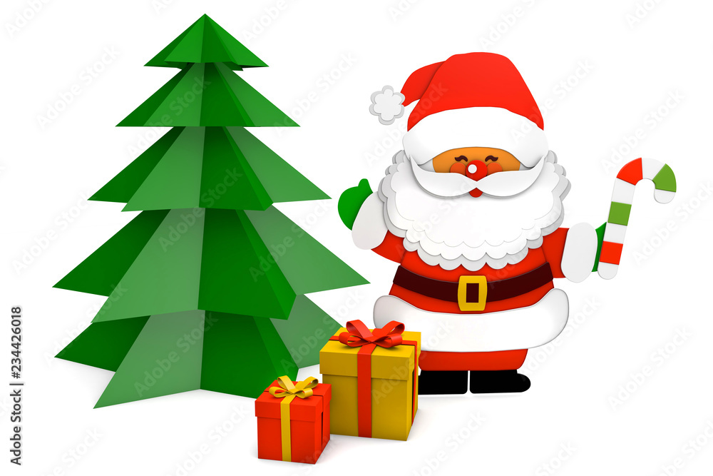 3d rendering paper cut of santa claus and deer snowman figurines christmas holiday 3d rendering paper cut of santa claus and deer snowman figurines christmas holiday
