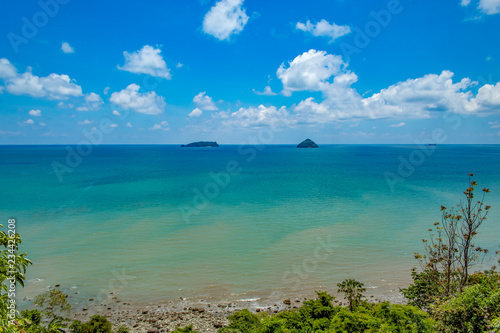 The beauty of the islands in the sea and sky at Sairee Sawee Beach , Chumphon Thailand.