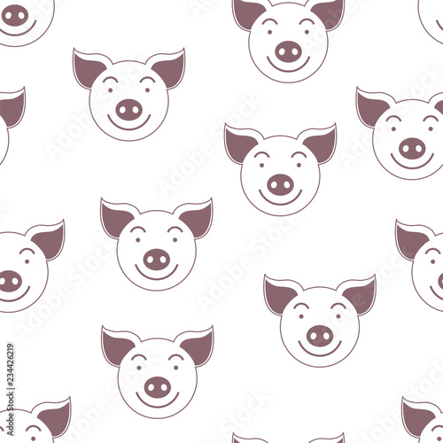 Pig. Seamless vector pattern. Symbol of the year 2019. Smilies. © podtin