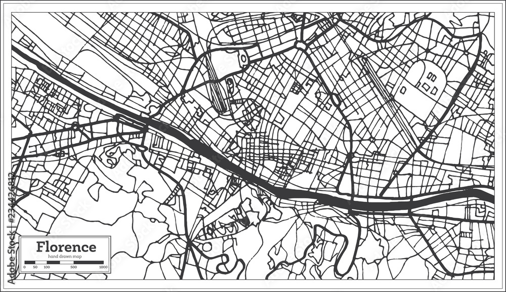 Florence Italy City Map in Retro Style. Outline Map.