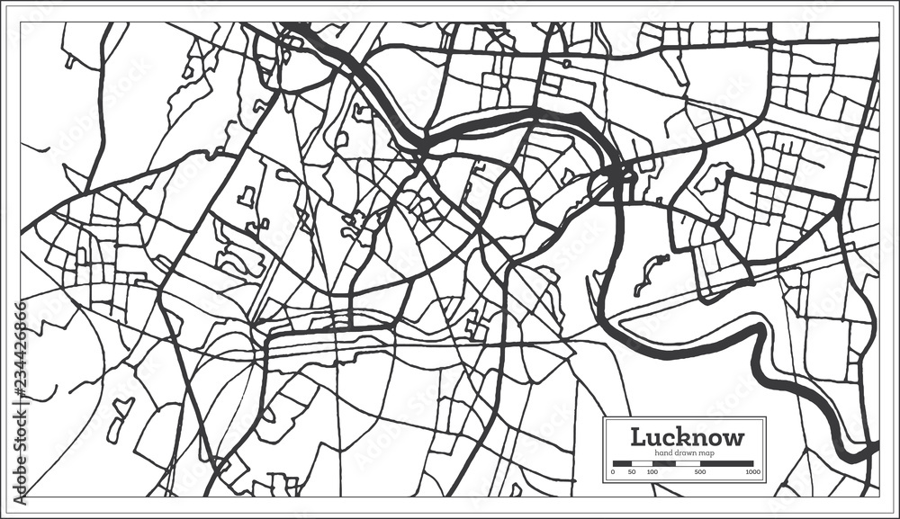 Lucknow India City Map in Retro Style. Outline Map.