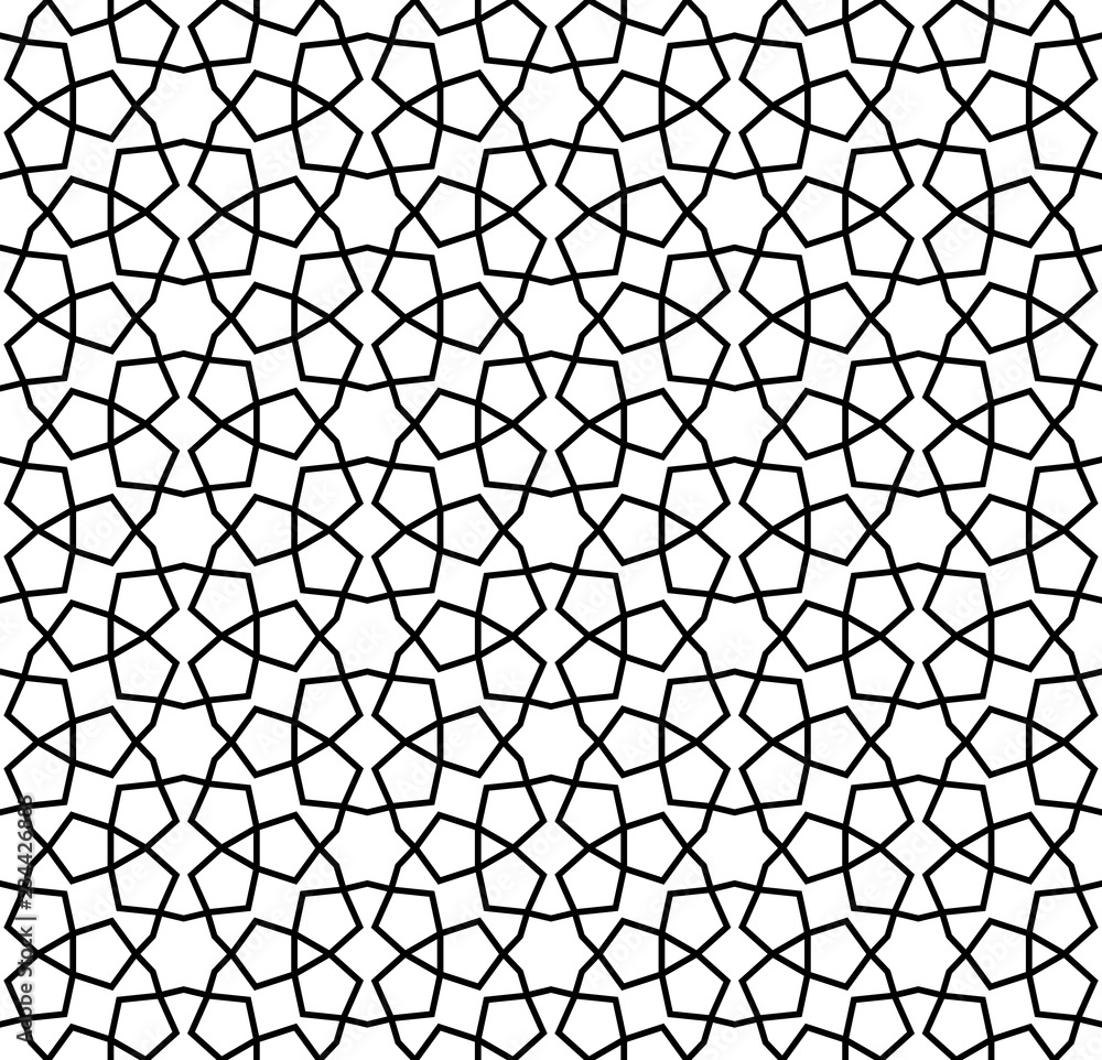 Black and white arabic geometric seamless pattern, vector background, texture