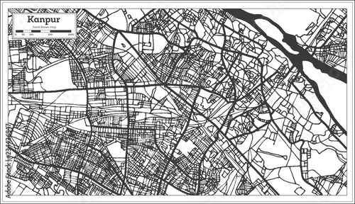 Kanpur India City Map in Retro Style. Outline Map.