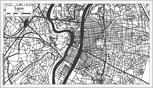 Lyon France City Map in Retro Style. Outline Map.