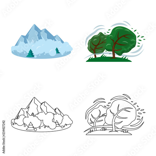 Isolated object of natural and disaster icon. Set of natural and risk stock vector illustration.