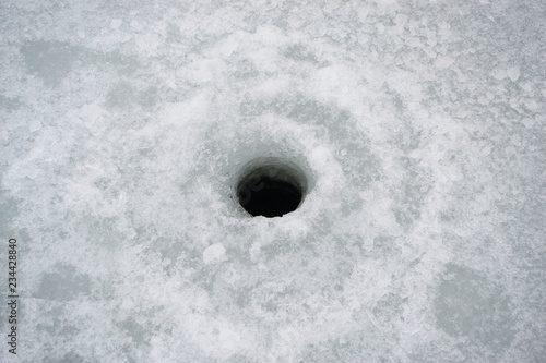 Cut hole for ice fishing top view