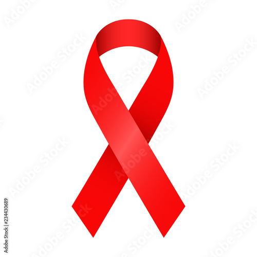Red ribbon badge for awareness programs like aids in december month. isolated medical vector illustration for prevention and charity campaigns.
