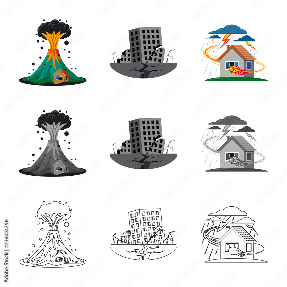 Fototapeta premium Vector design of natural and disaster icon. Set of natural and risk vector icon for stock.