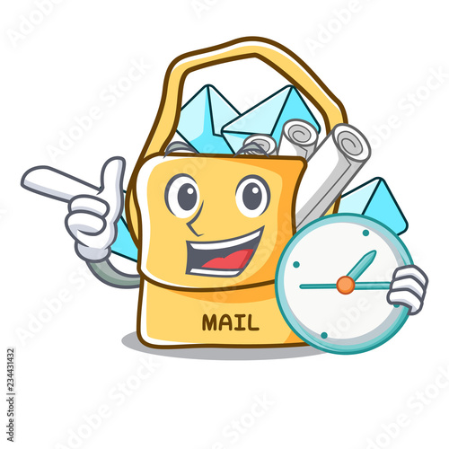 With clock the bag with shape mail cartoon