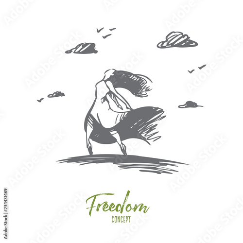 Happiness and freedom concept. Hand drawn isolated vector.