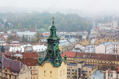 Latin cathedral in Lviv, upper part of the building, spire_