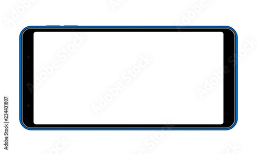 Modern smartphone with blank screen - horizontal front view. Cellphone isolated on white background. Vector illustration