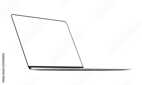 Laptop silver mockup with blank frameless screen - 3/4 left perspective view. Vector illustration