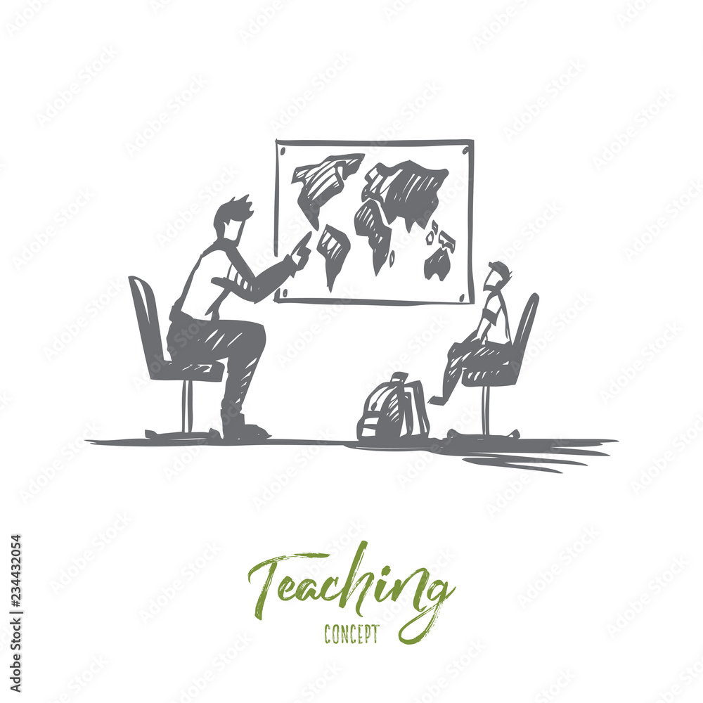 Father, son, family, parenting, teaching concept. Hand drawn isolated vector.