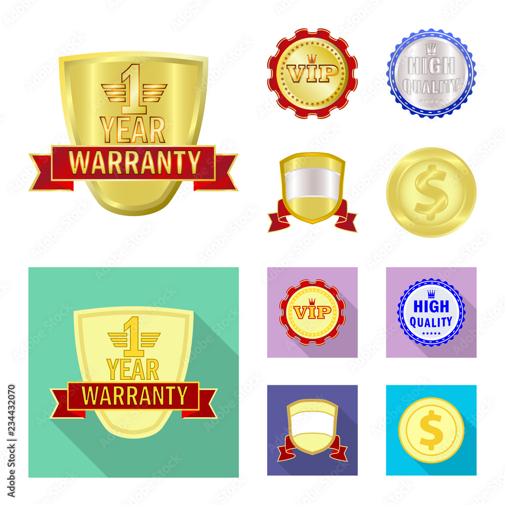 Vector illustration of emblem and badge icon. Collection of emblem and sticker vector icon for stock.