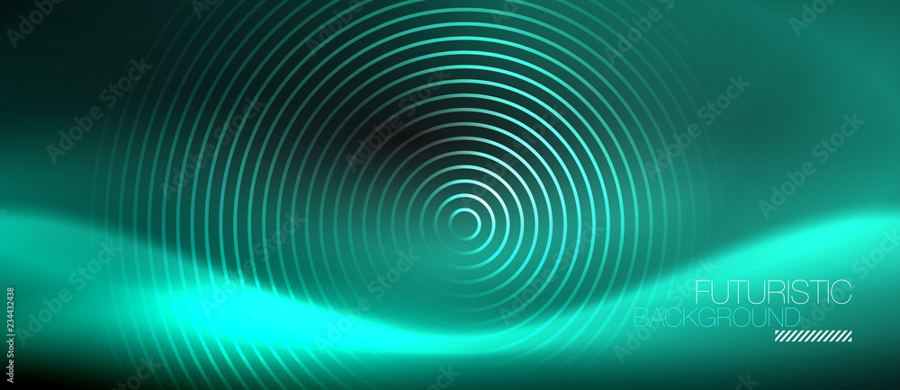 Dark abstract background with glowing neon circles Dark abstract background with glowing neon circles