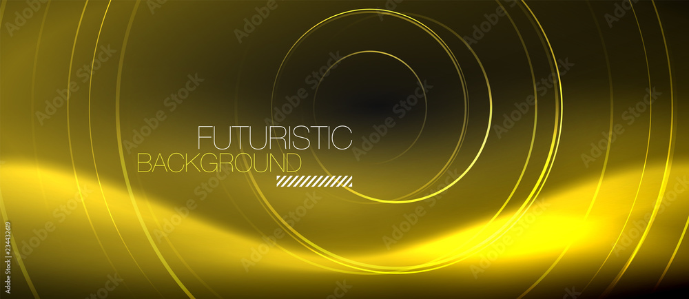 Dark abstract background with glowing neon circles Dark abstract background with glowing neon circles
