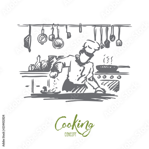 Cooking, chef, food, meal concept. Hand drawn isolated vector.