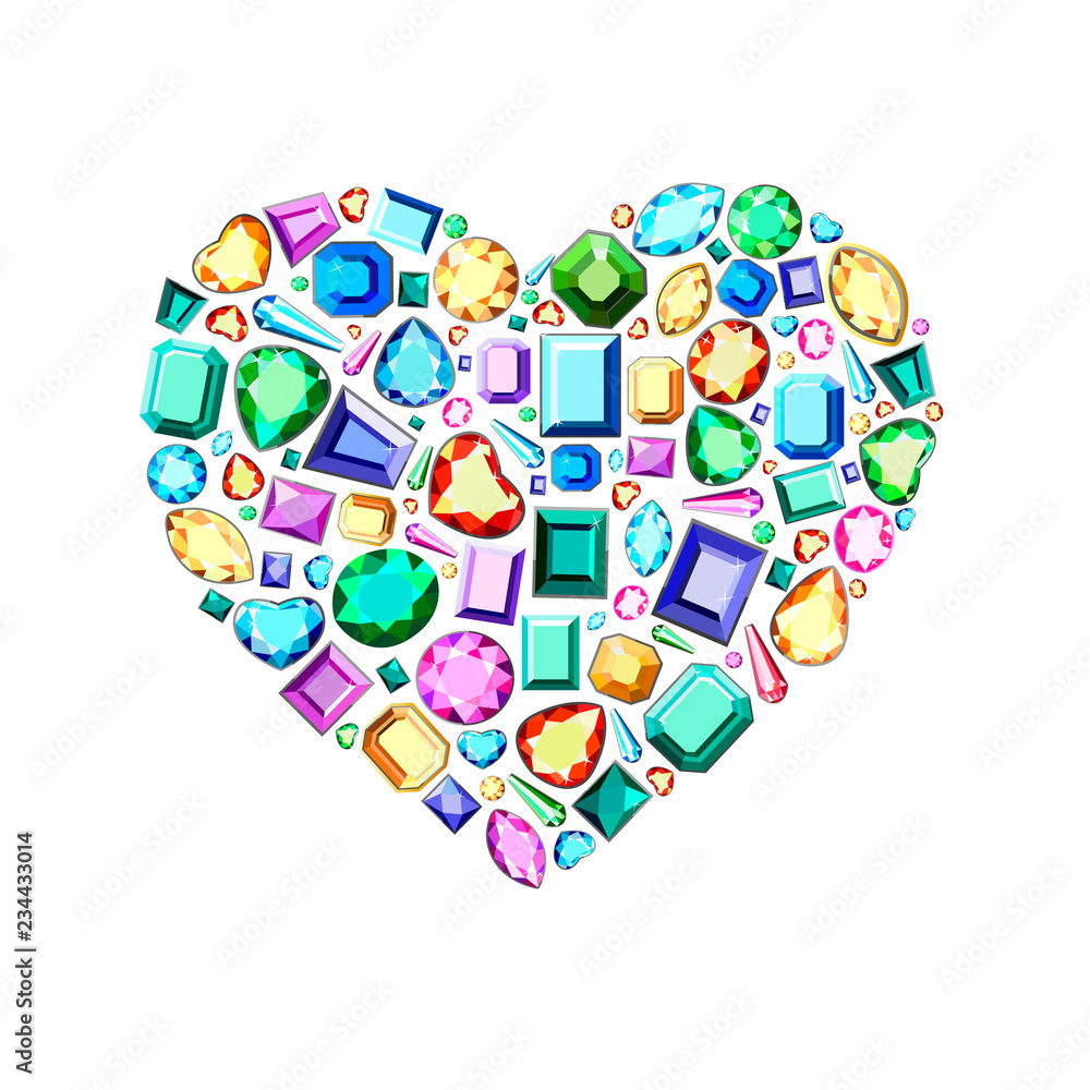 Postcard with colorful gems. Multicolored gems.