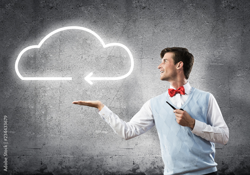 Elegant banker wearing red tie and cloud as idea concept Elegant banker wearing red tie and cloud as idea concept