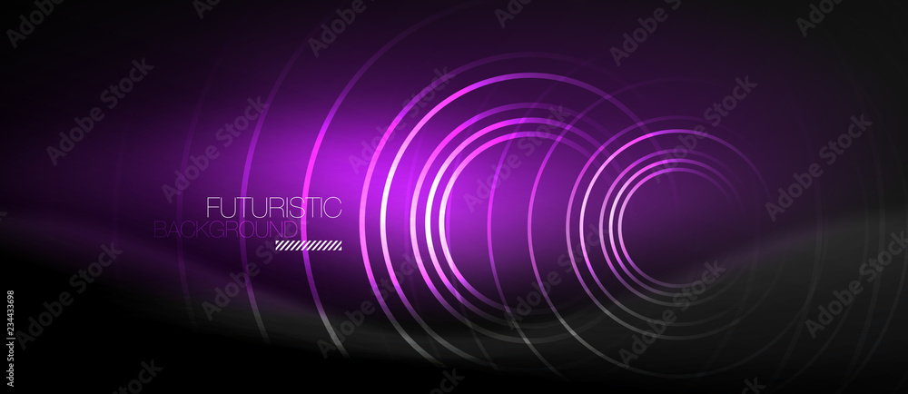 Dark abstract background with glowing neon circles Dark abstract background with glowing neon circles