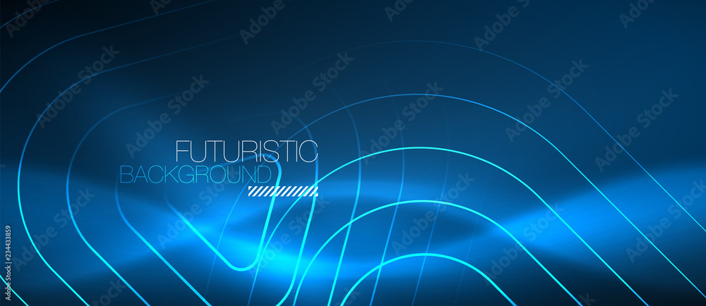Neon glowing techno lines, hi-tech futuristic abstract background template with geometric shapes Neon glowing techno lines, hi-tech futuristic abstract background template with geometric shapes
