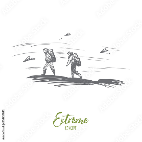 Mountain, climbing, extreme, sport concept. Hand drawn isolated vector.