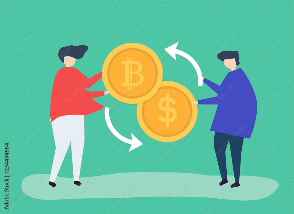People exchanging bitcoin to dollars People exchanging bitcoin to dollars