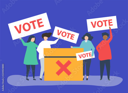 Character illustration of people with vote icons