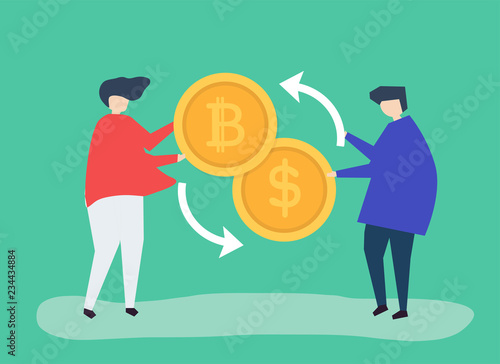 People exchanging bitcoin to dollars