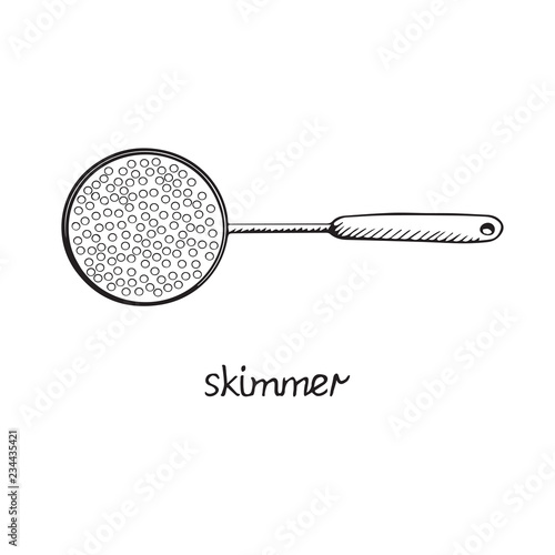 Skimmer, hand drawn doodle sketch, black and white vector illustration with inscription