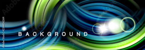 Mixing color waves on black, liquid flowing shapes