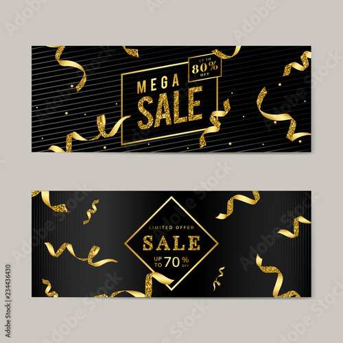 Golden sale sign vector set