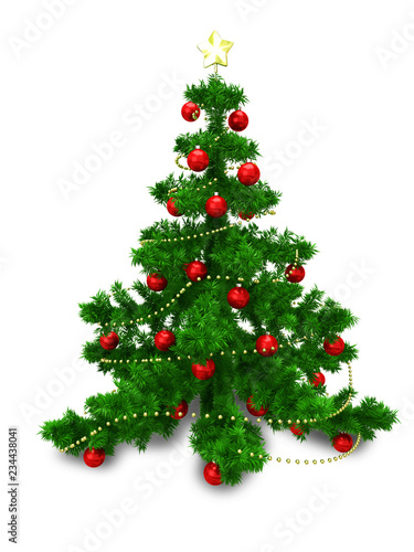 3D Illustration of Christmas Fir with Red Balls