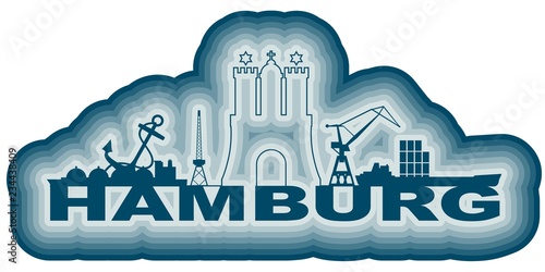 Image relative to Germany travel theme. Hamburg city emblem and nautical transportation icons