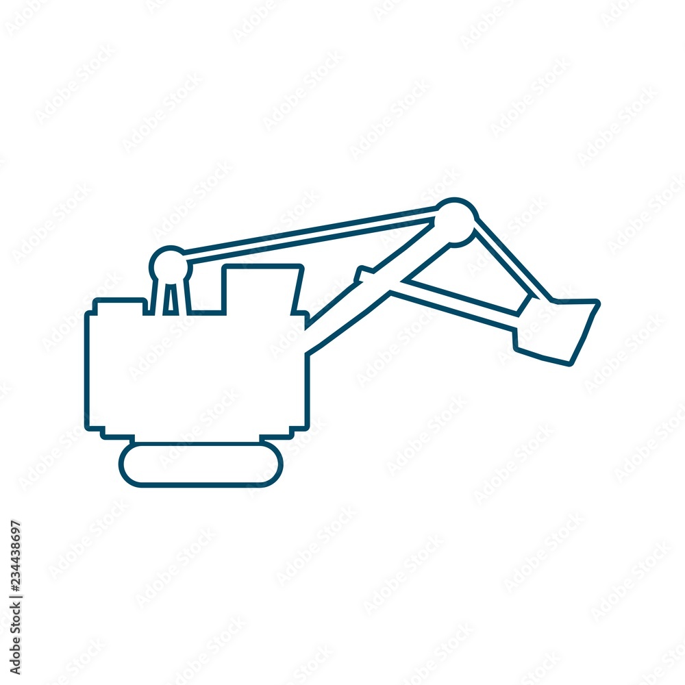 Flat big excavator icon in thin line style. Flat big excavator icon in thin line style.