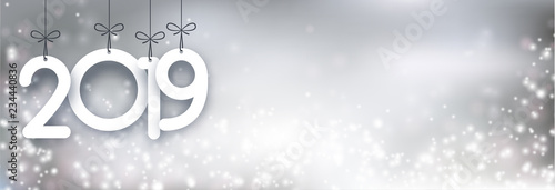 Grey shiny 2019 New Year banner.
