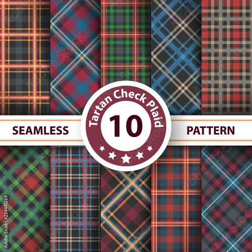 Classic tartan, Merry Christmas check plaid seamless patterns.