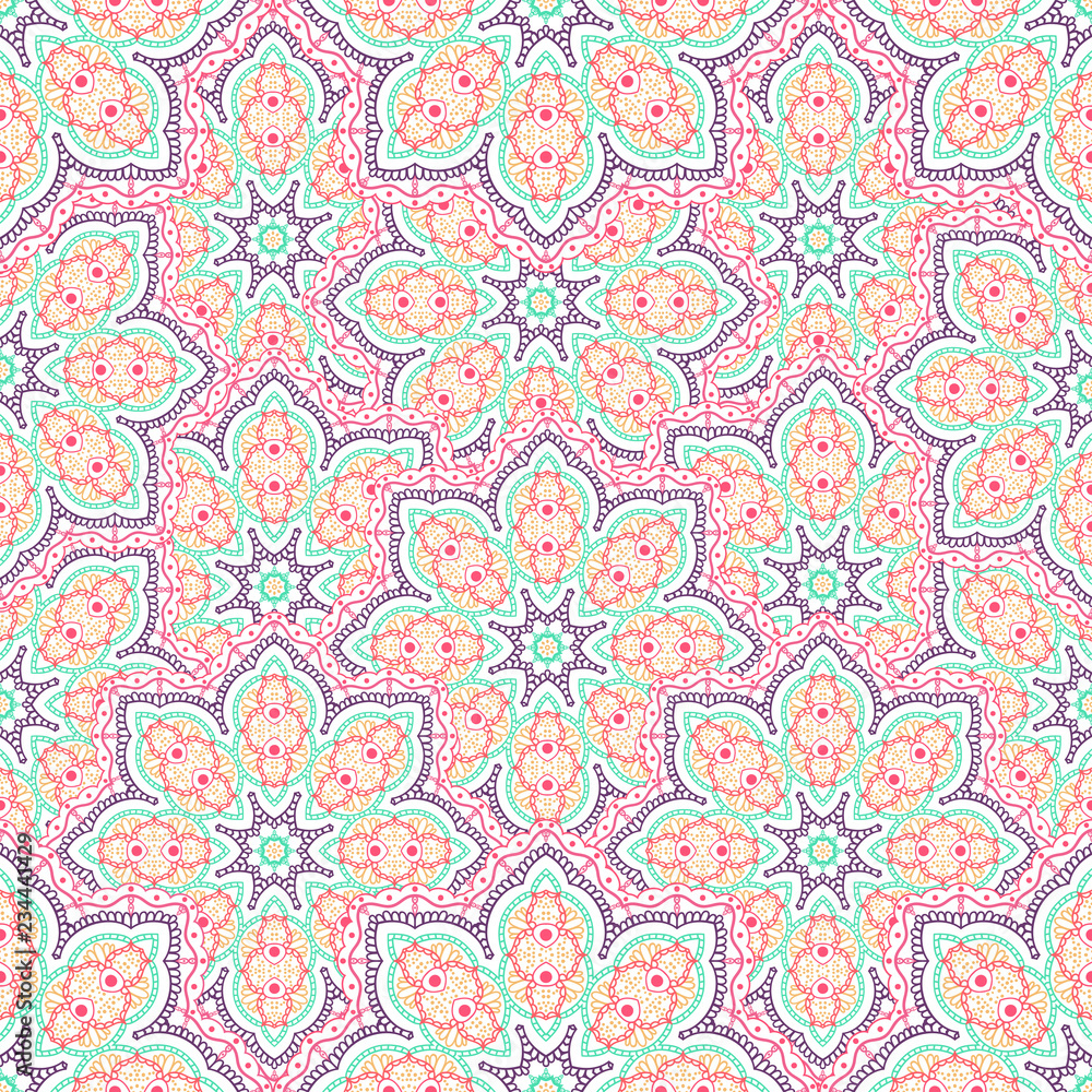 Seamless mandala pattern, repeating round print. Abstract floral background  in the ethnic style. Arabic, indian, asian motif for fabric, web page, gift  wrap, card, cover, wallpaper, and more. Vector Stock Vector |