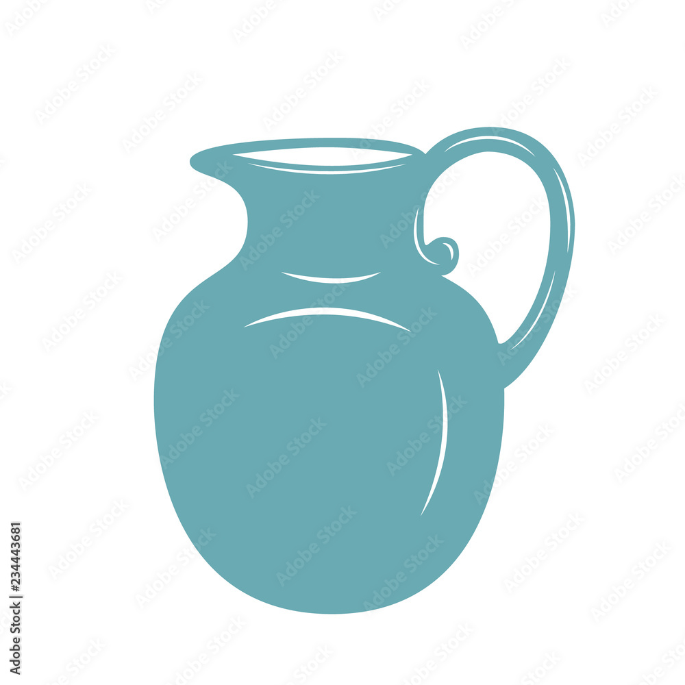 Milk jug illustration in blue on white background.