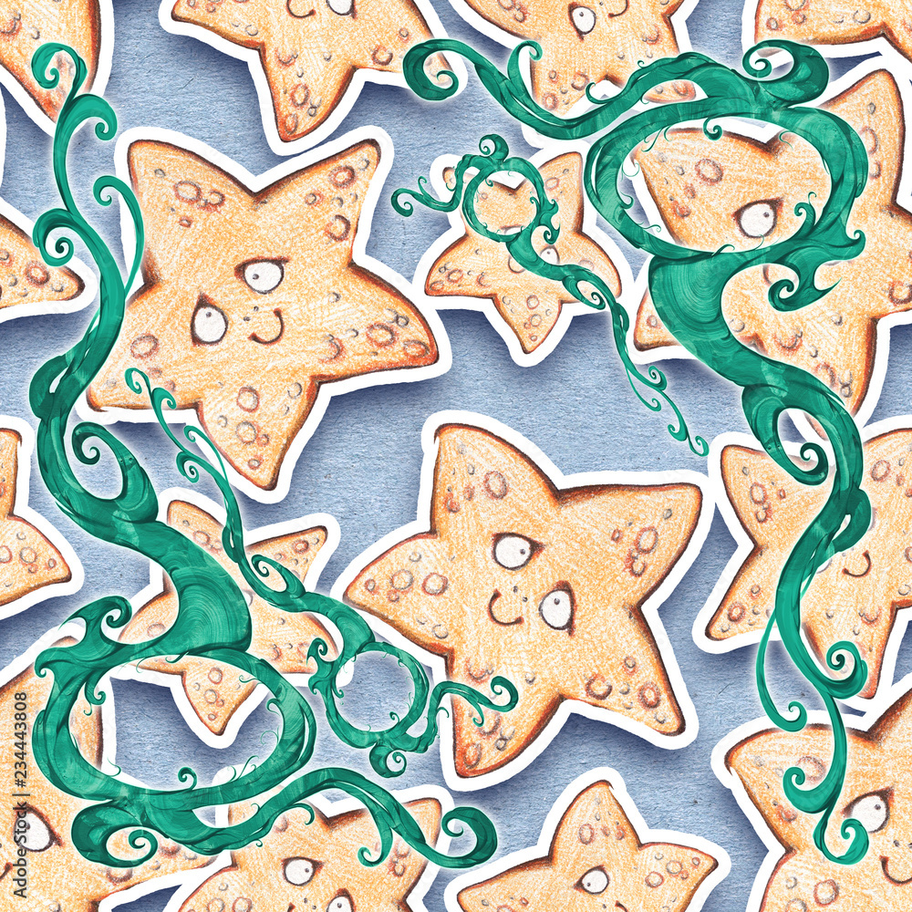 Digital seamless design of a beautiful, elegant and curled frame elements with sea creatures background. Funny cartoon marine animals Digital seamless design of a beautiful, elegant and curled frame elements with sea creatures background. Funny cartoon marine animals